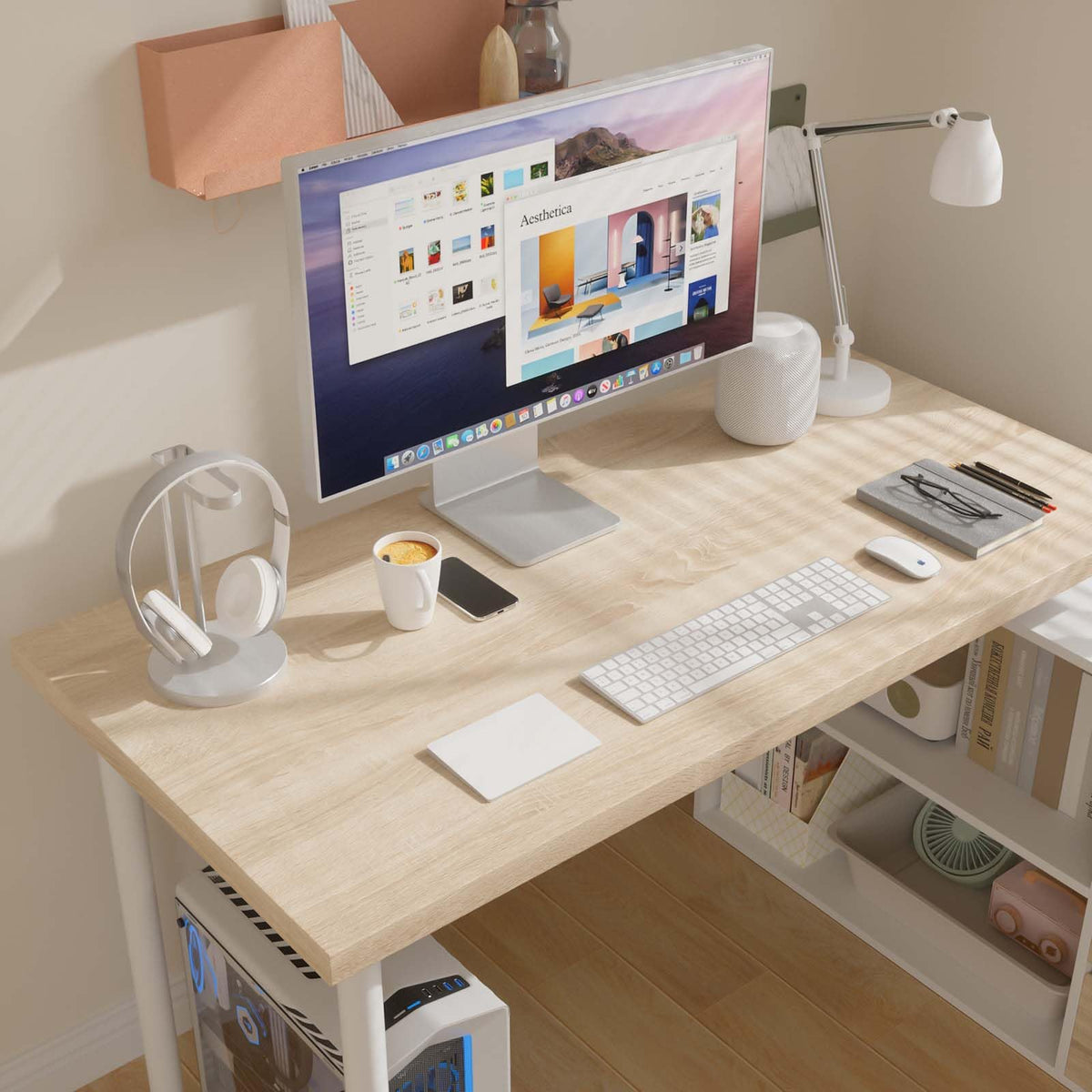L Shaped Computer Desk with File Drawers & Storage Shelves V378049