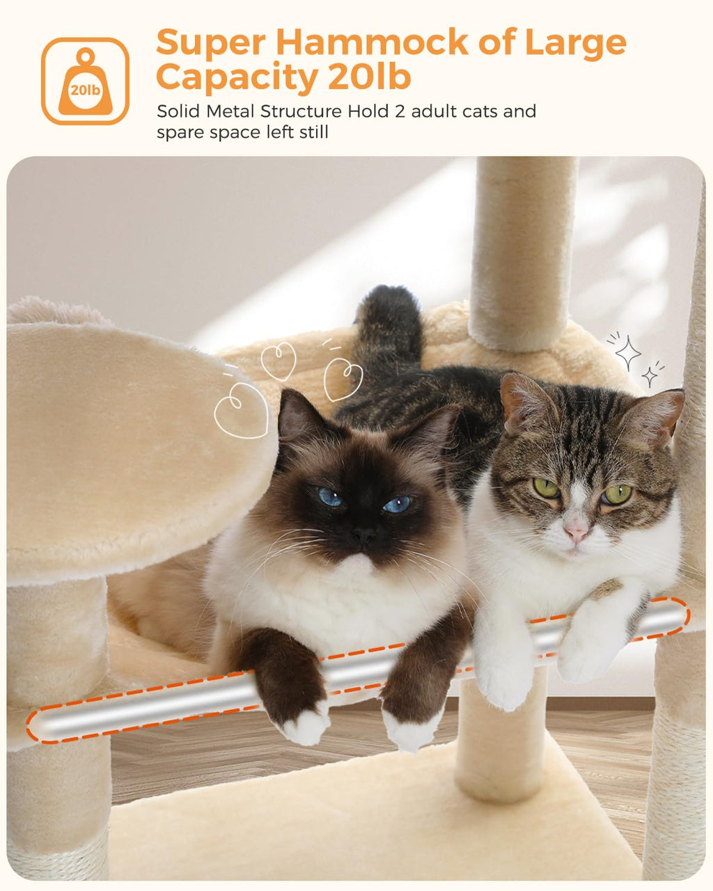 Beige 56.3" 6-Tier Cat Tree with Hammock and Condo C1531