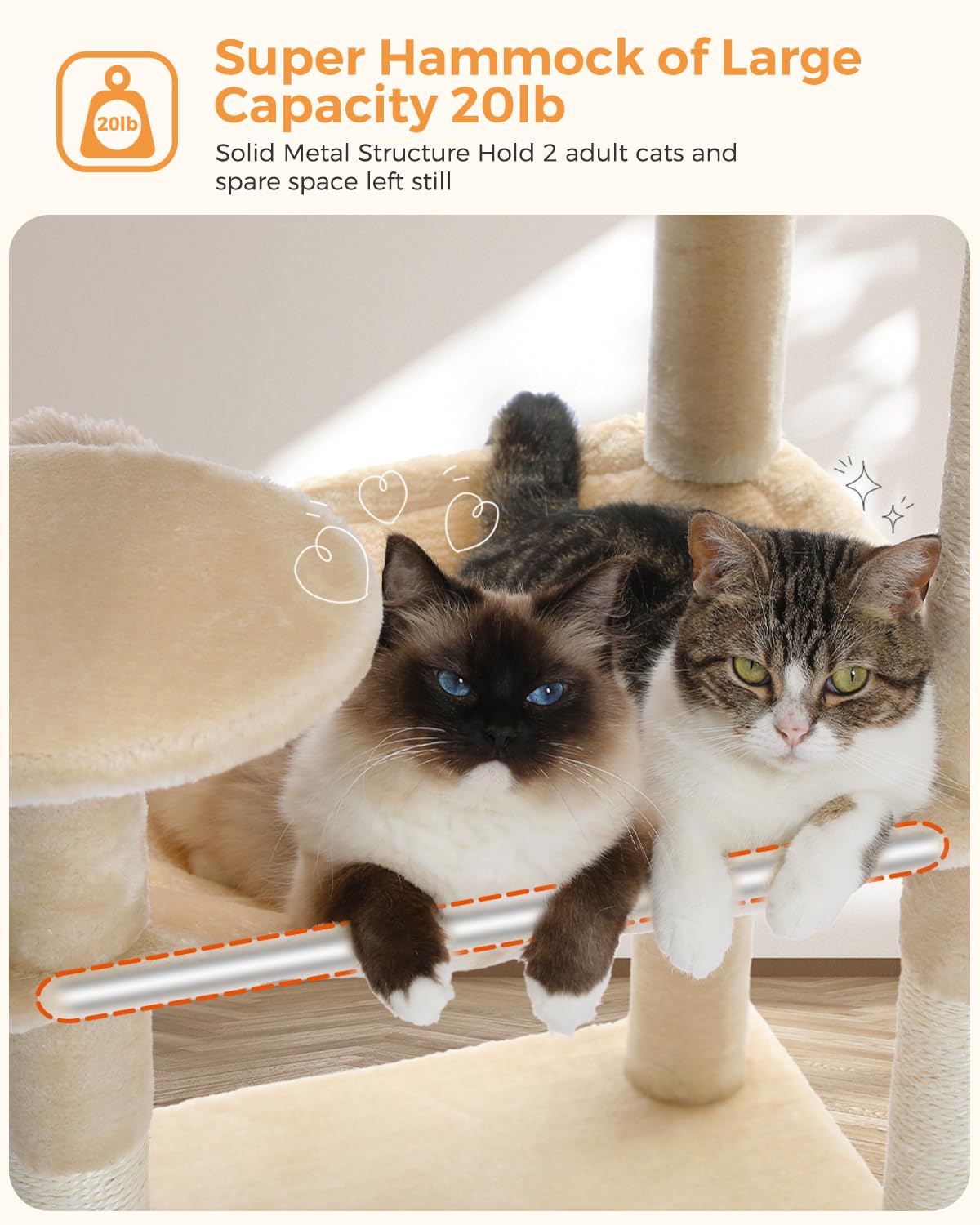 Beige 56.3" 6-Tier Cat Tree with Hammock and Condo C1531