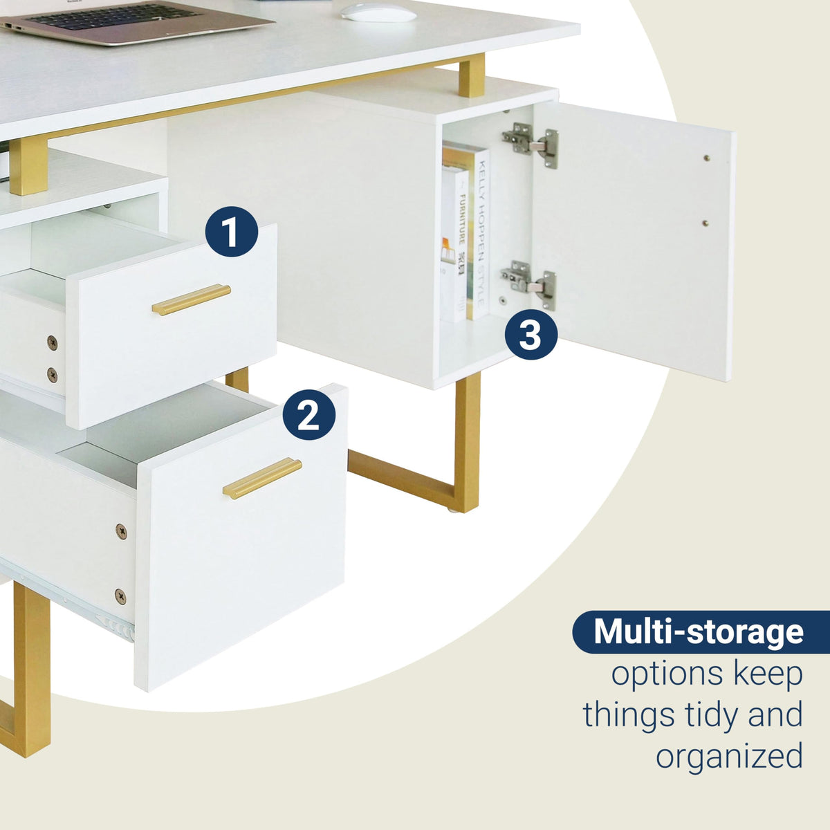 51"W Computer Desk with 2 Drawers & Storage Cabinet J727