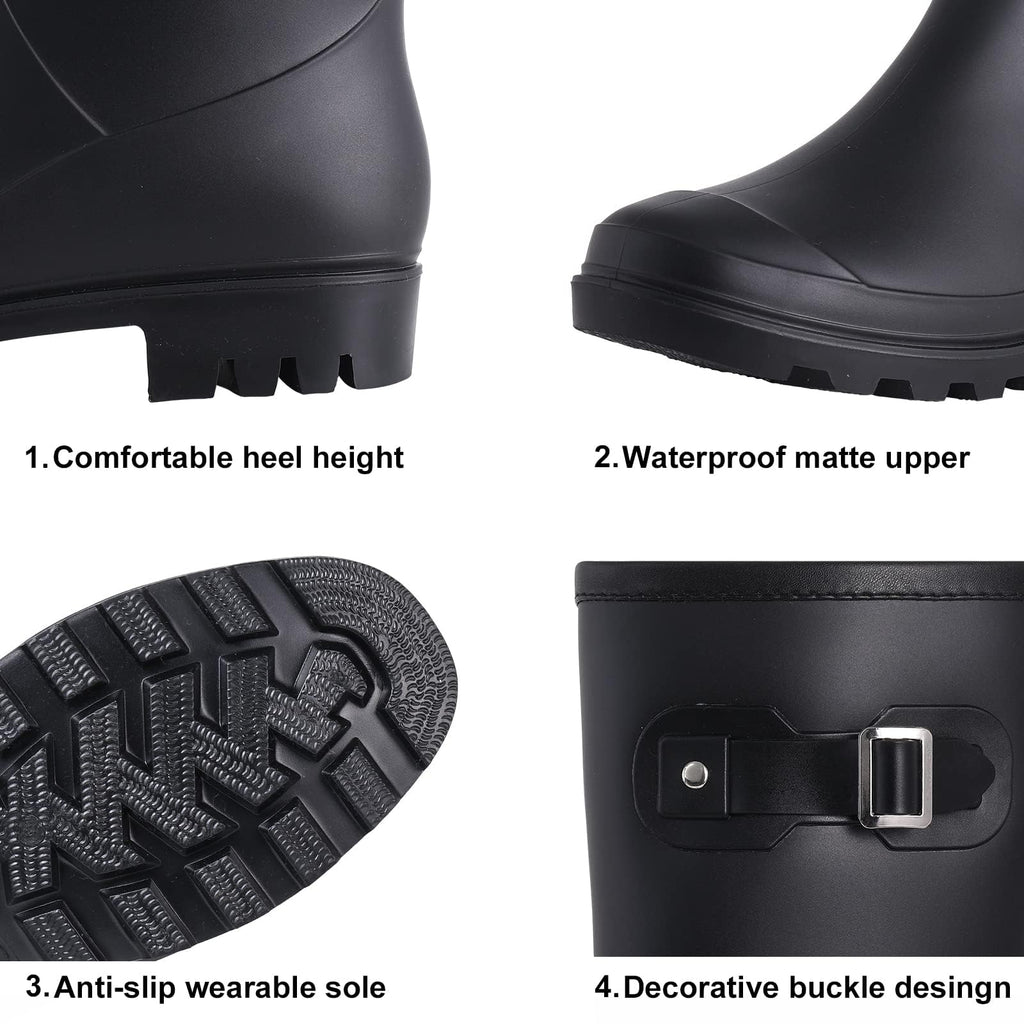 Mid Calf Waterproof Rain Boots with Buckle F2151