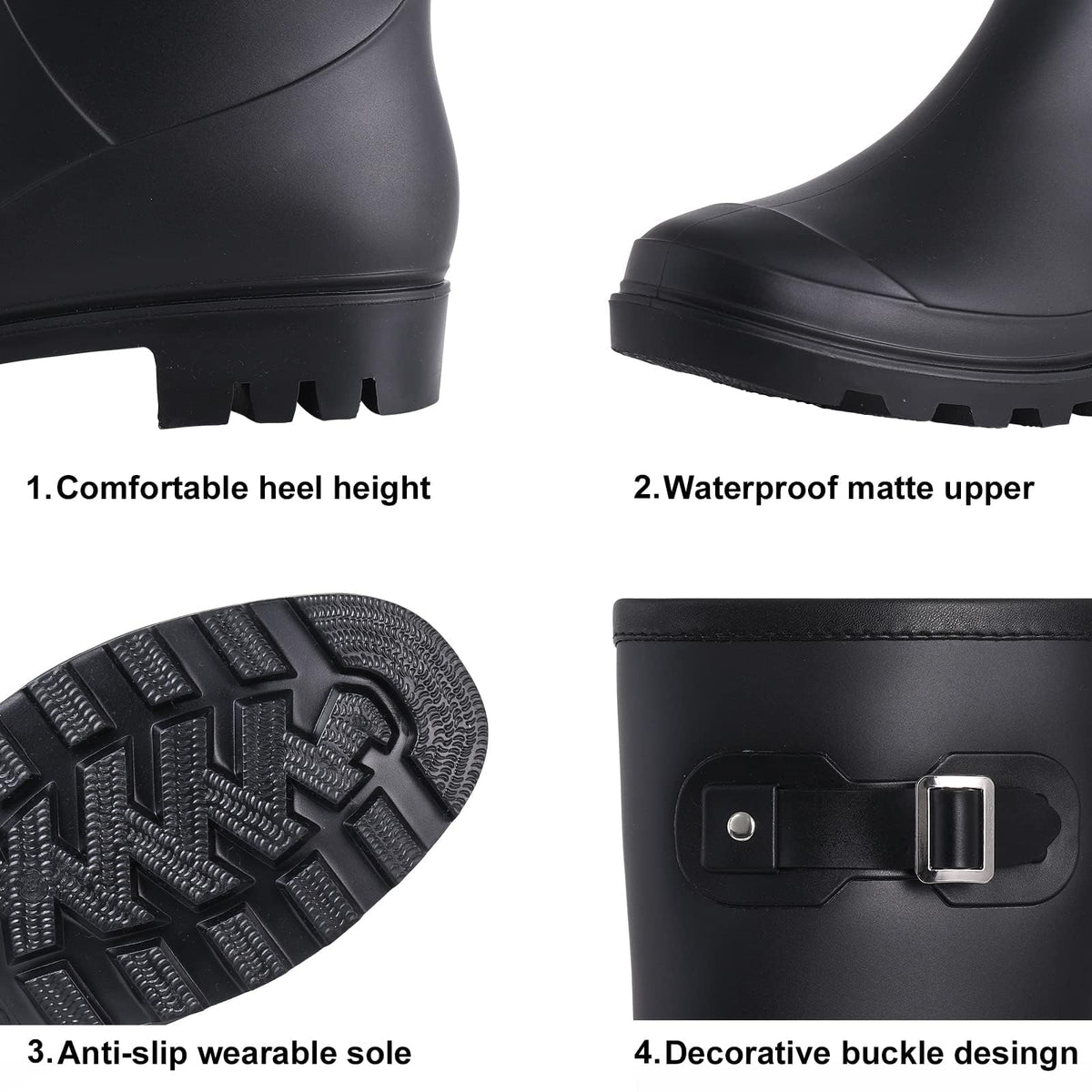Mid Calf Waterproof Rain Boots with Buckle F2151