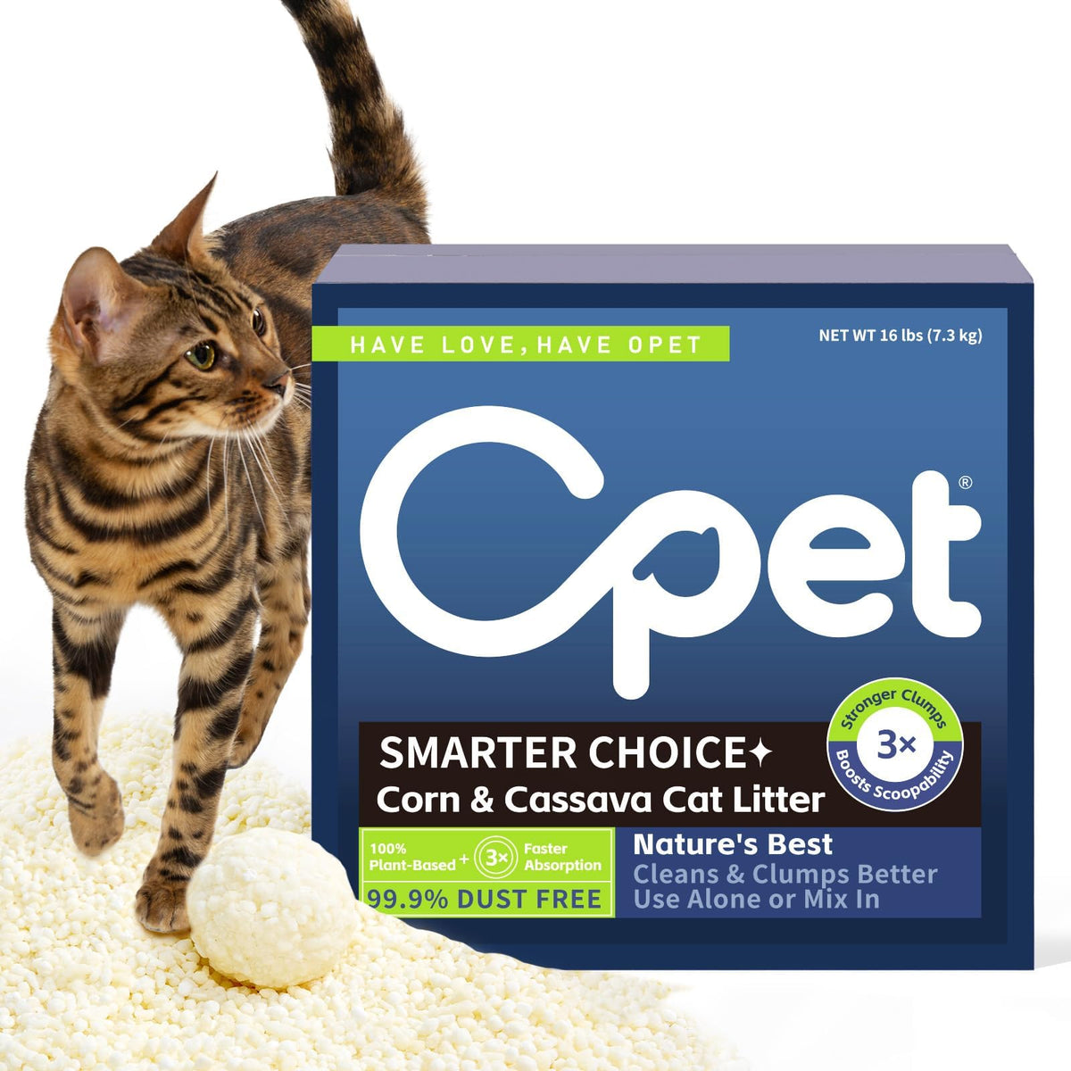 Cassava Cat Litter, Quick Clumping Plant-Based Pellets, Low Dust, 16 lb P375953