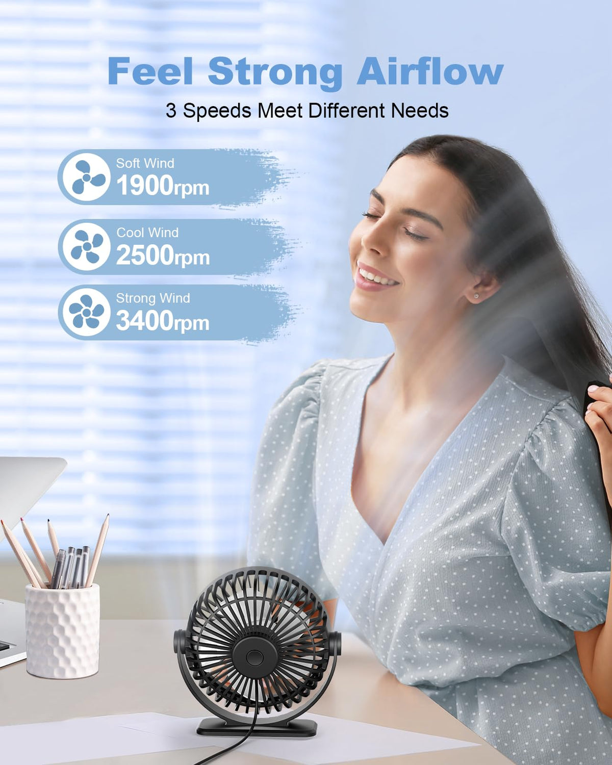Black 2 Pack USB Powered Mini Desk Fan Q229