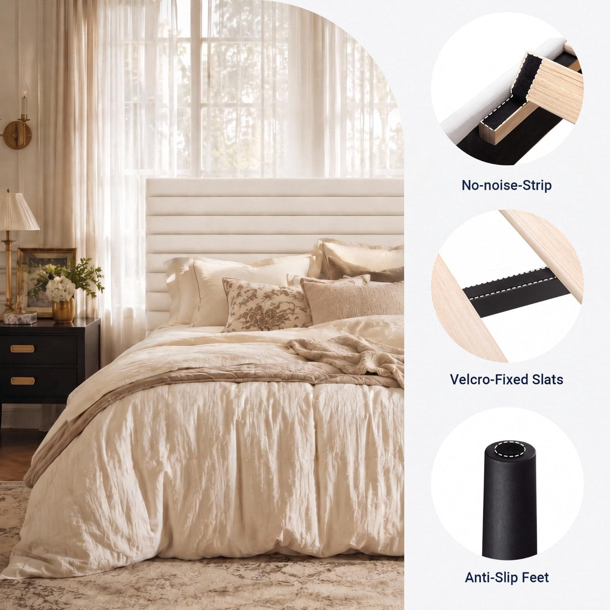 Queen Velvet Upholstered Bed Frame with Adjustable Headboard D596628