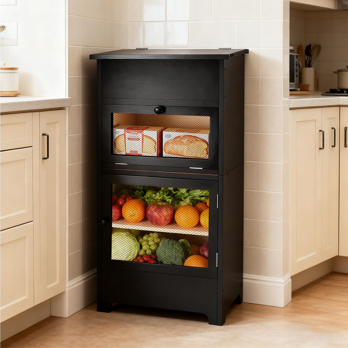 Black Stackable Wooden Potato Onion Storage Bin with Lid M87668