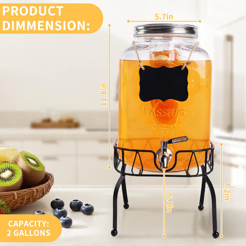 2 Gallon Glass Beverage Dispenser Jar E527445