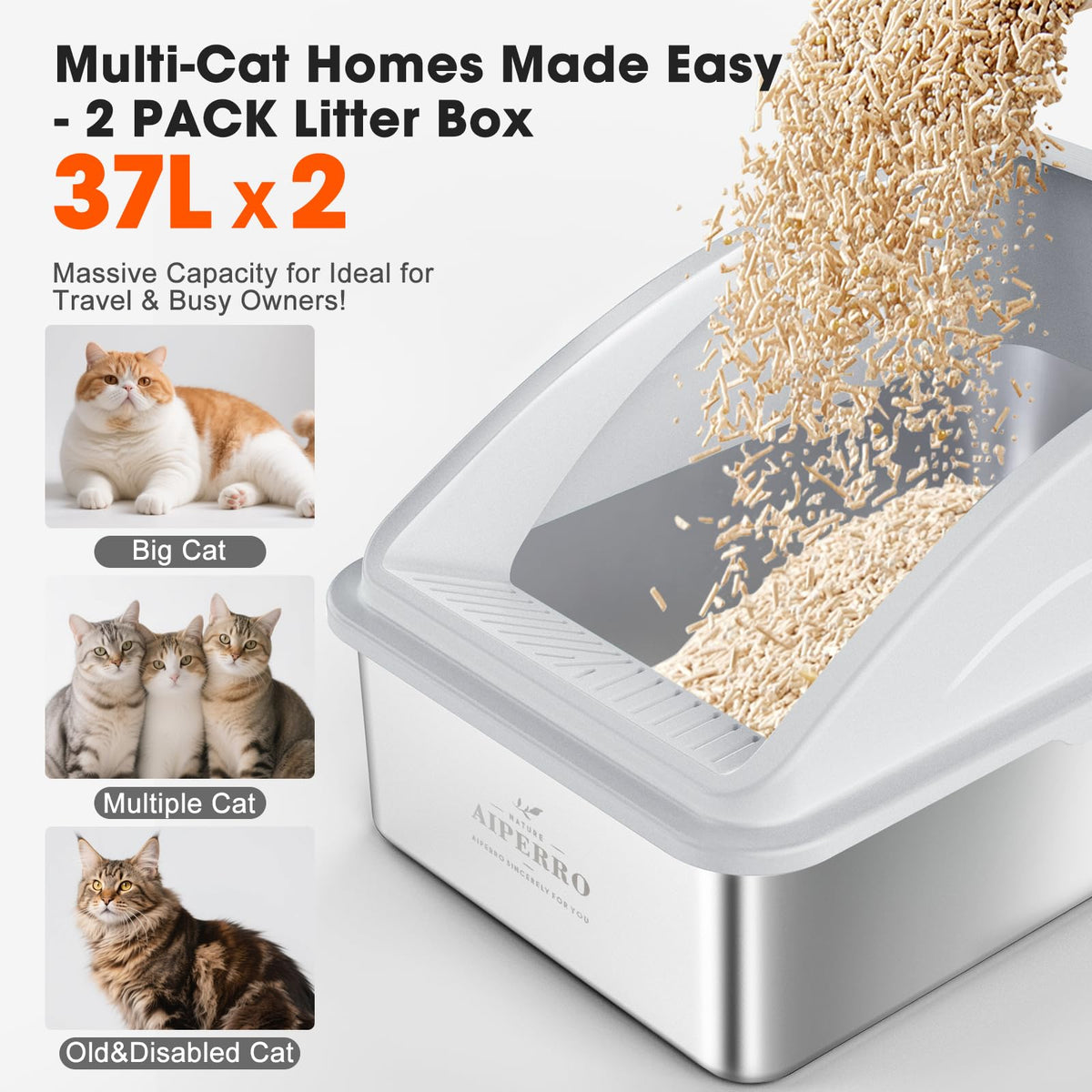 XL Enclosed High Sided Stainless Steel Cat Litter Box with Lid V520504