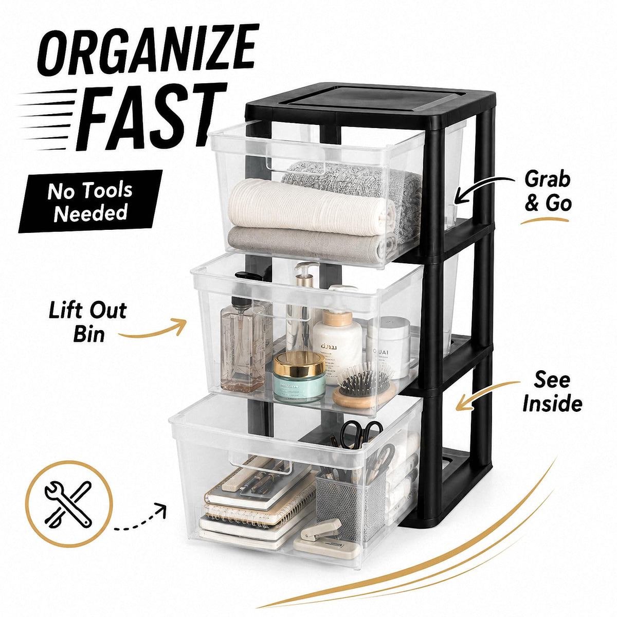 3-Drawer Plastic Storage Tower J595574