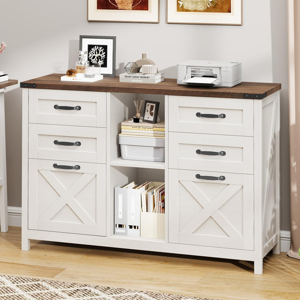 White and Brown 6 Drawer File Cabinet M727312