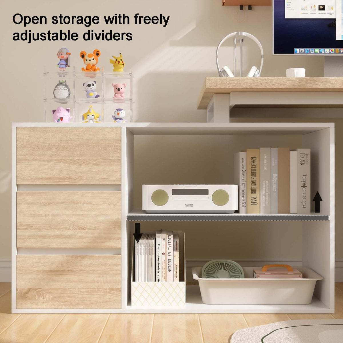 L Shaped Computer Desk with File Drawers & Storage Shelves V378049