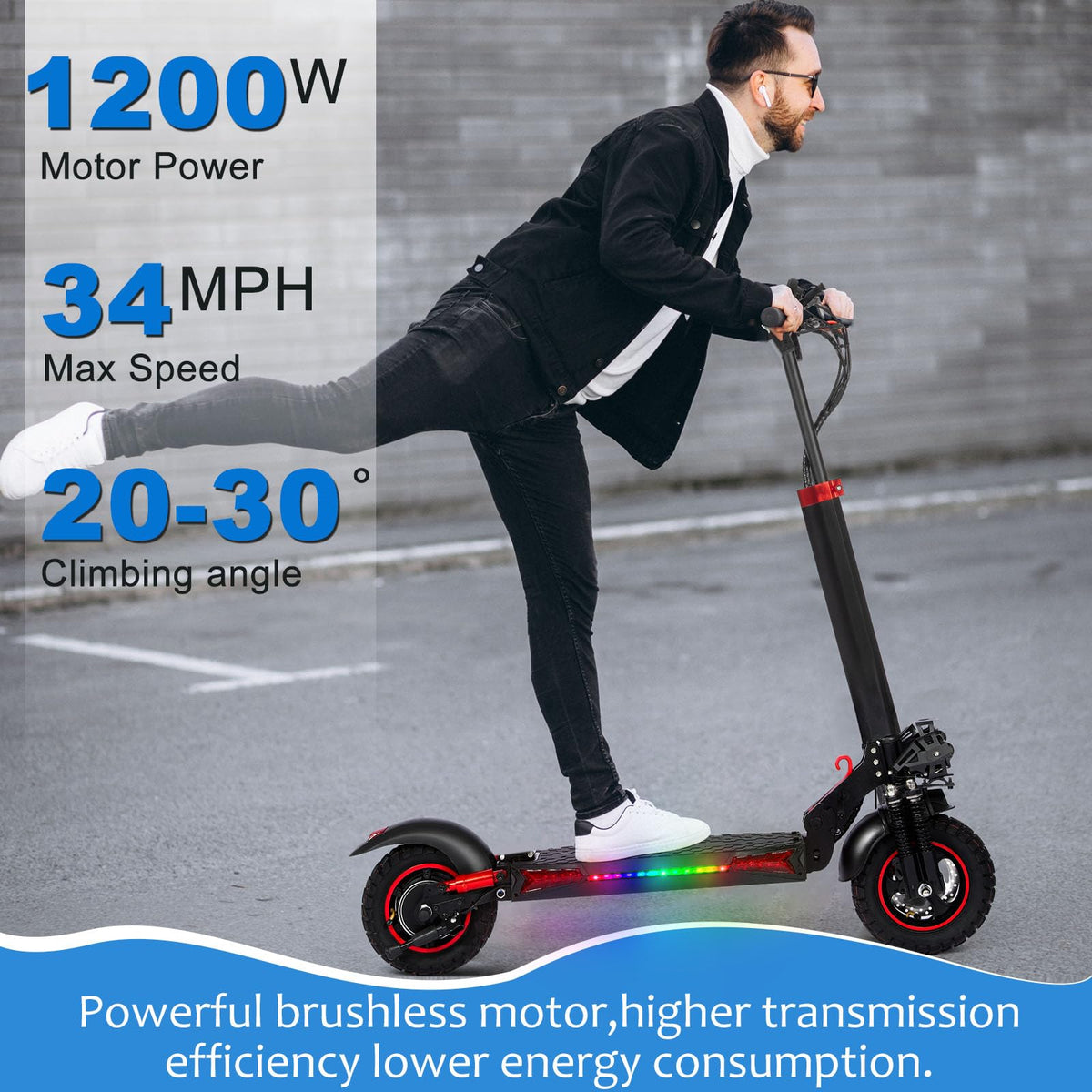 1200W 37 Mile Range 34MPH Foldable Electric Scooter with Seat M177026