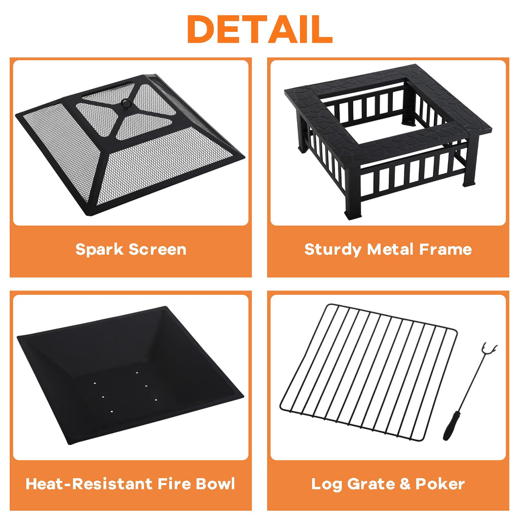 32 in Square Smokeless Fire Pit Table M746