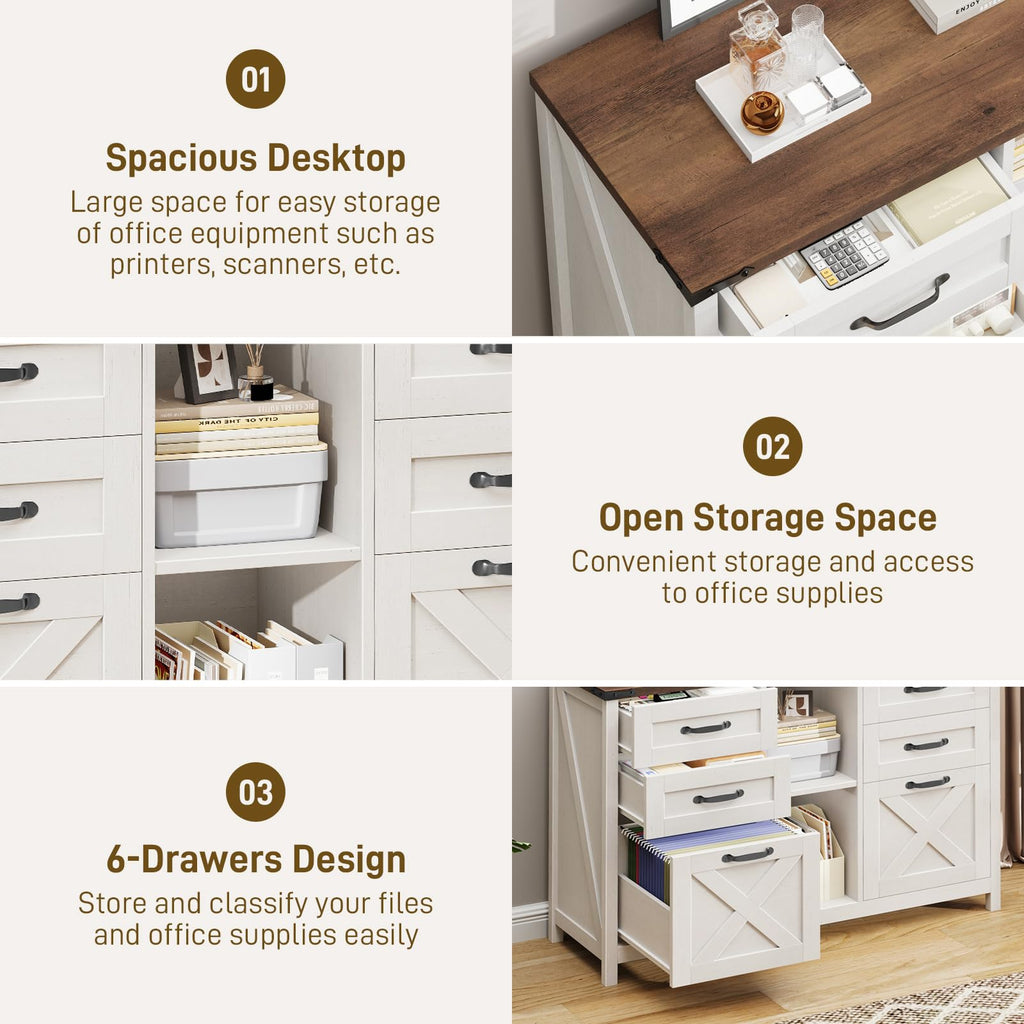 White and Brown 6 Drawer File Cabinet M727312