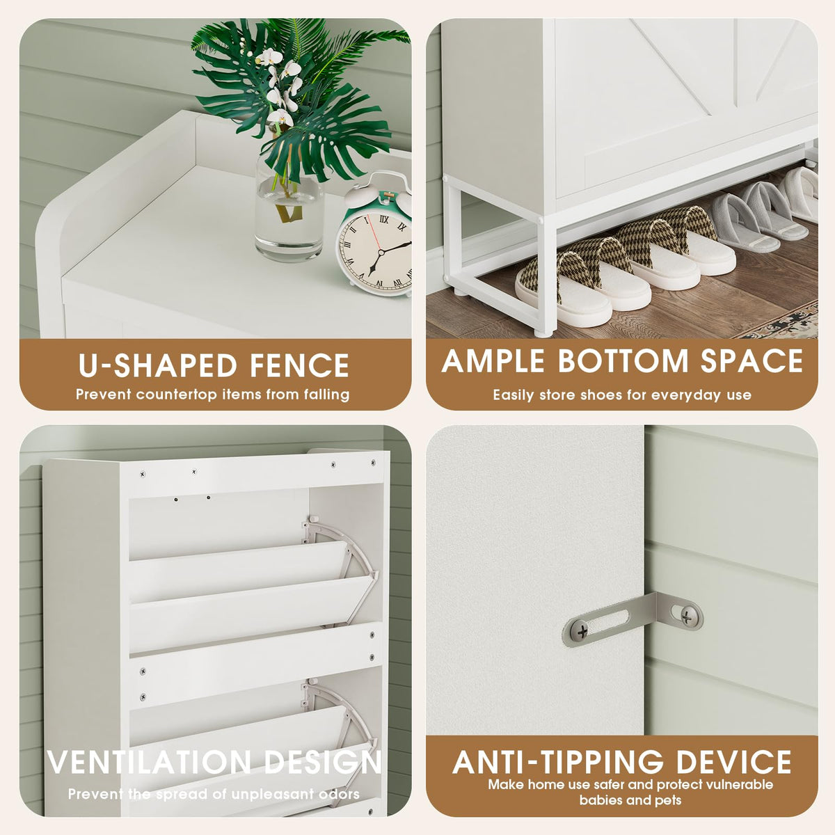 White 2 Flip Drawers Shoe Storage Cabinet E5389