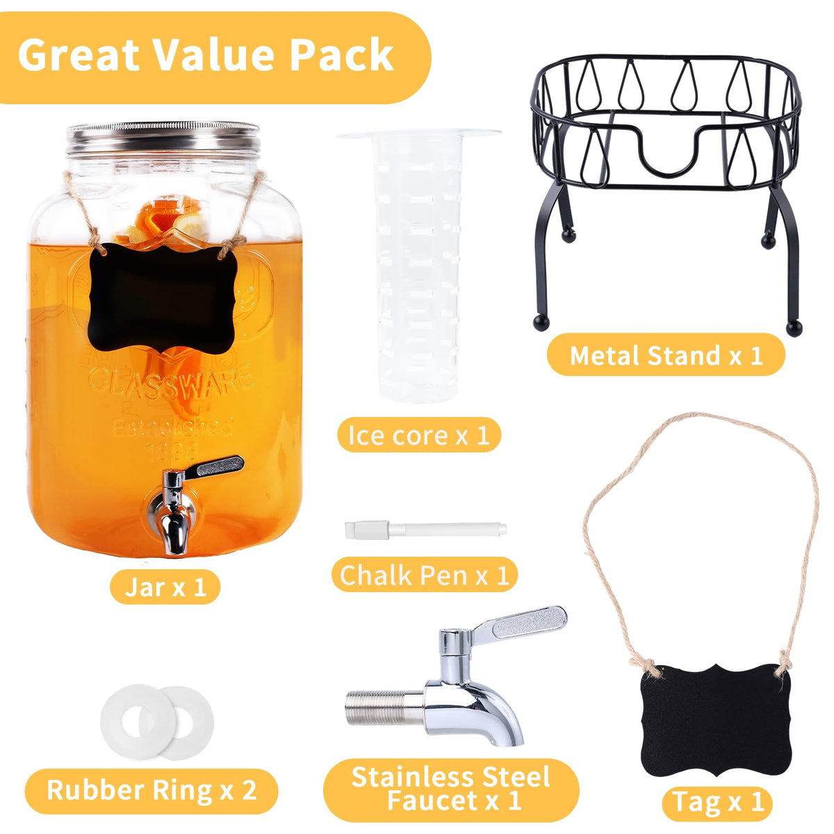 2 Gallon Glass Beverage Dispenser Jar E527445