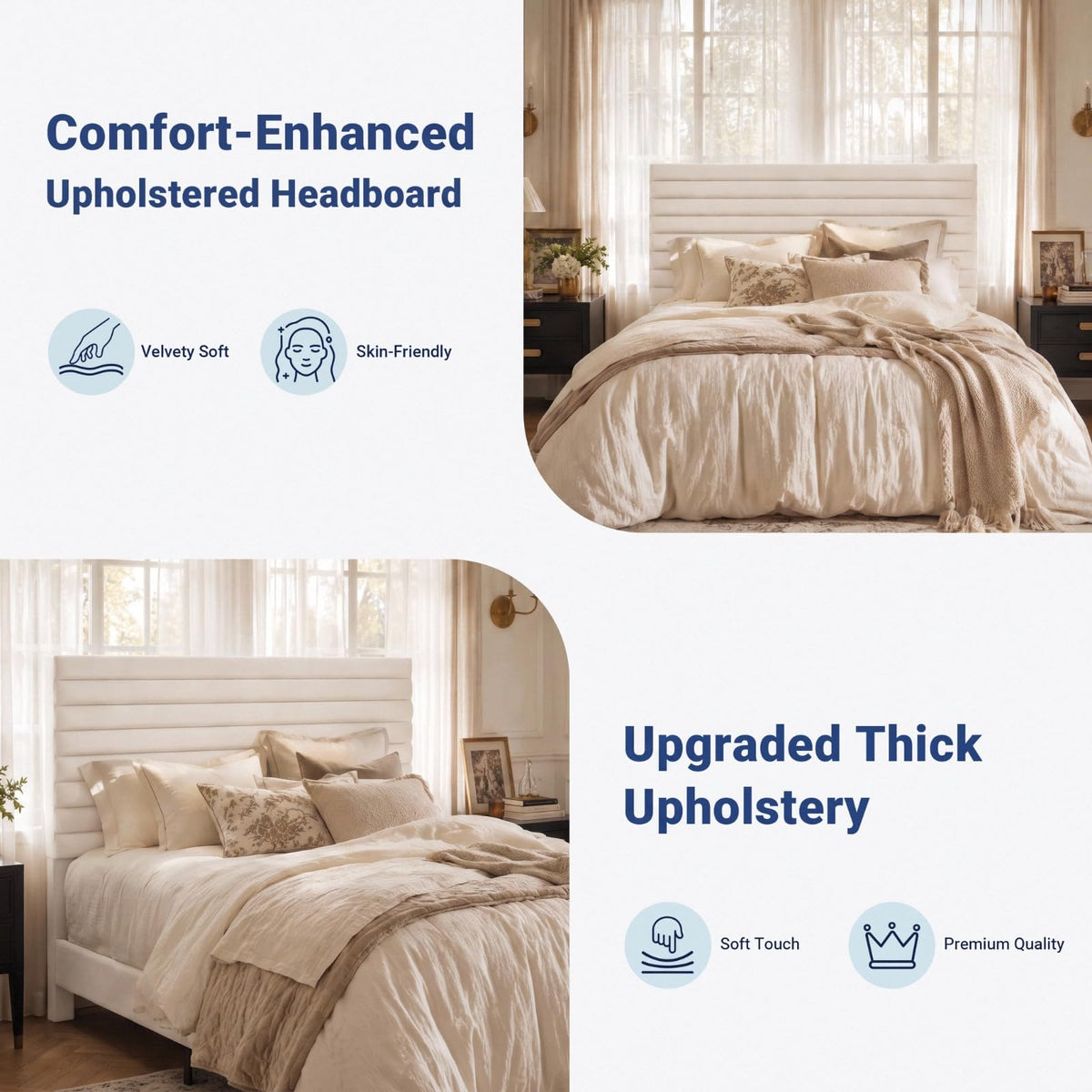 Queen Velvet Upholstered Bed Frame with Adjustable Headboard D596628
