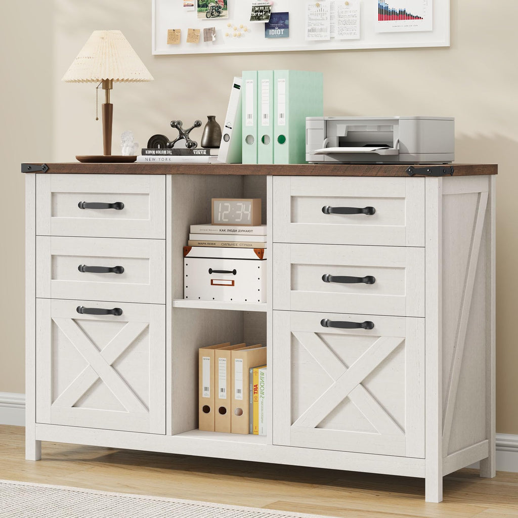 White and Brown 6 Drawer File Cabinet M727312