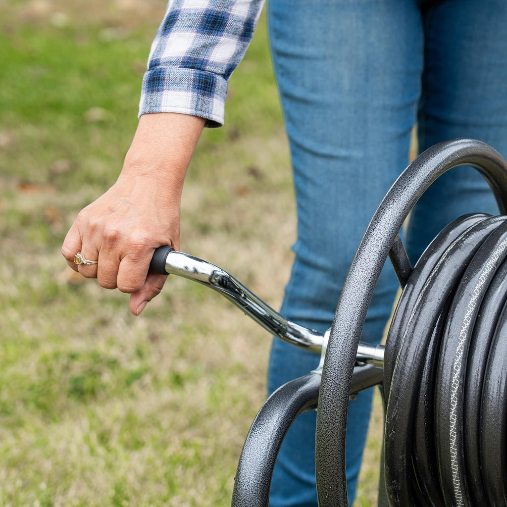 Hose Reel Cart with Wheels, 300-Feet Capacity, Grey L3492