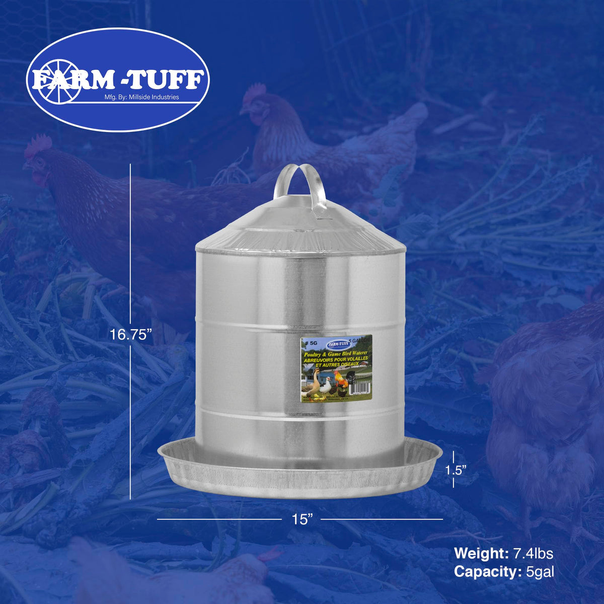 Galvanized 5 Gallon Poultry Waterer Y12597