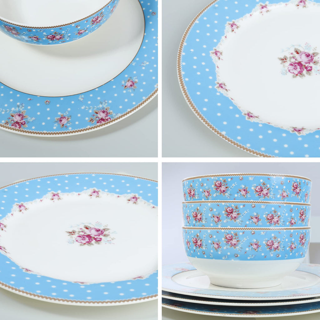 12 Piece Blue Floral Ceramic Dinnerware Set C206912