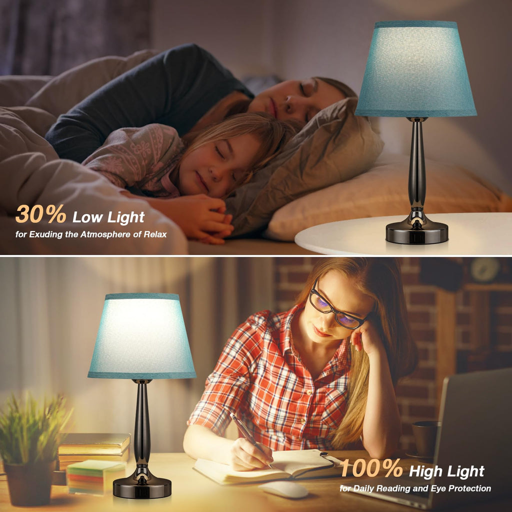 Touch Bedside Lamp with USB C Port, 3 Way Dimmable Turquoise Blue J557