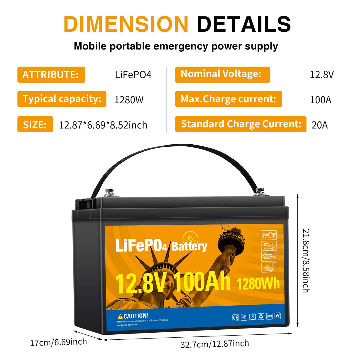 12.8V 100Ah LiFePO4 Lithium Battery K34237