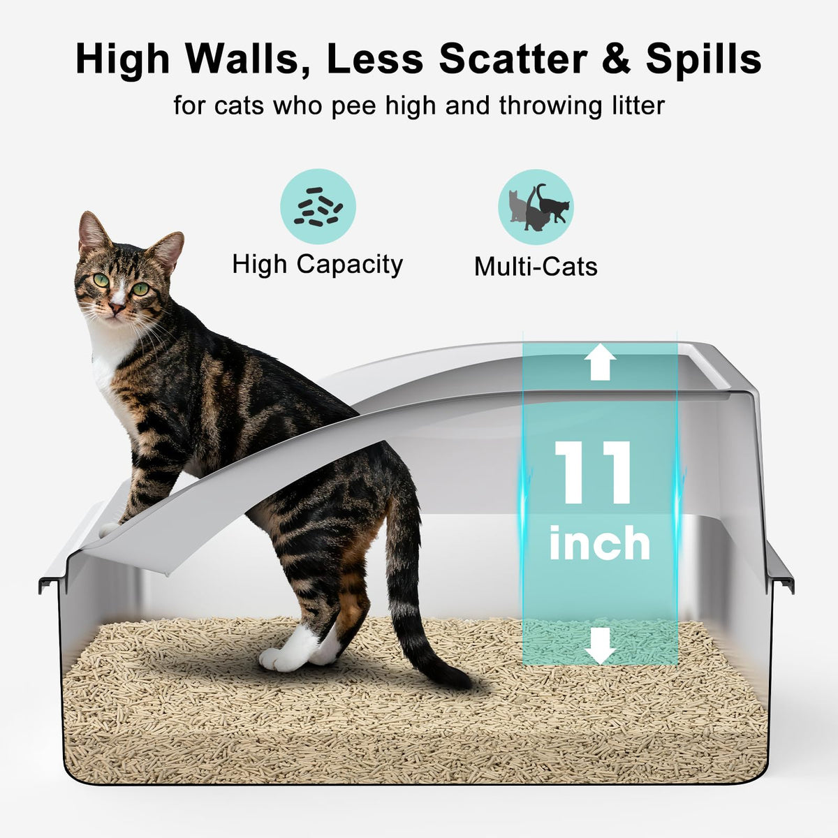 XL Enclosed High Sided Stainless Steel Cat Litter Box with Lid V520504