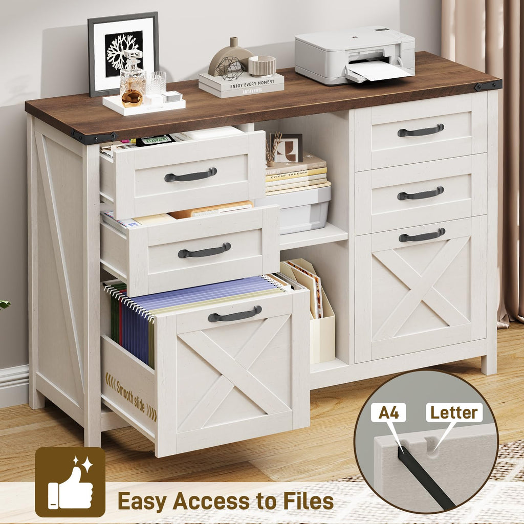 White and Brown 6 Drawer File Cabinet M727312