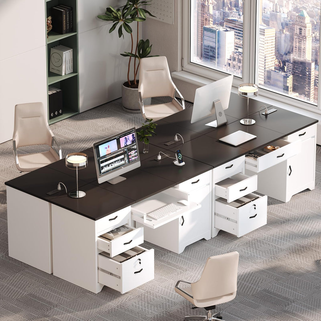 White Office Desk with Lockable Drawers and Charging Station E48937