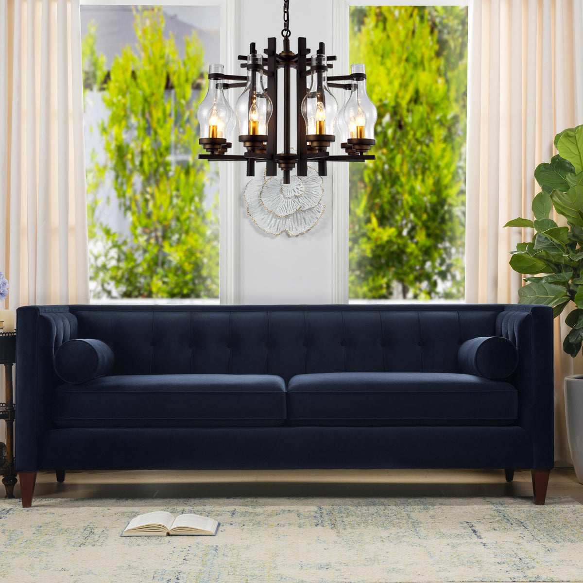 Dark Navy Blue Performance Velvet Tufted Sofa X3285