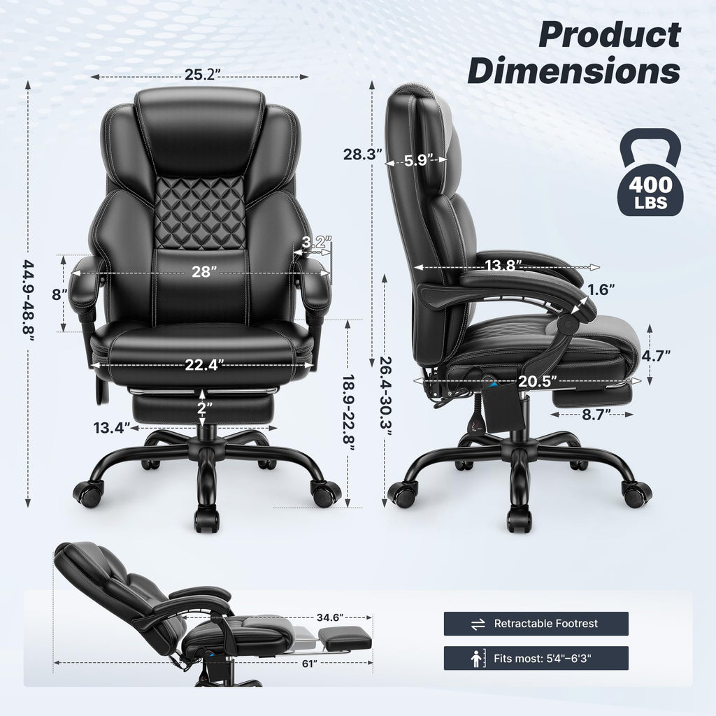 Massage Office Chair with Footrest, Heat and 160° Recline L889