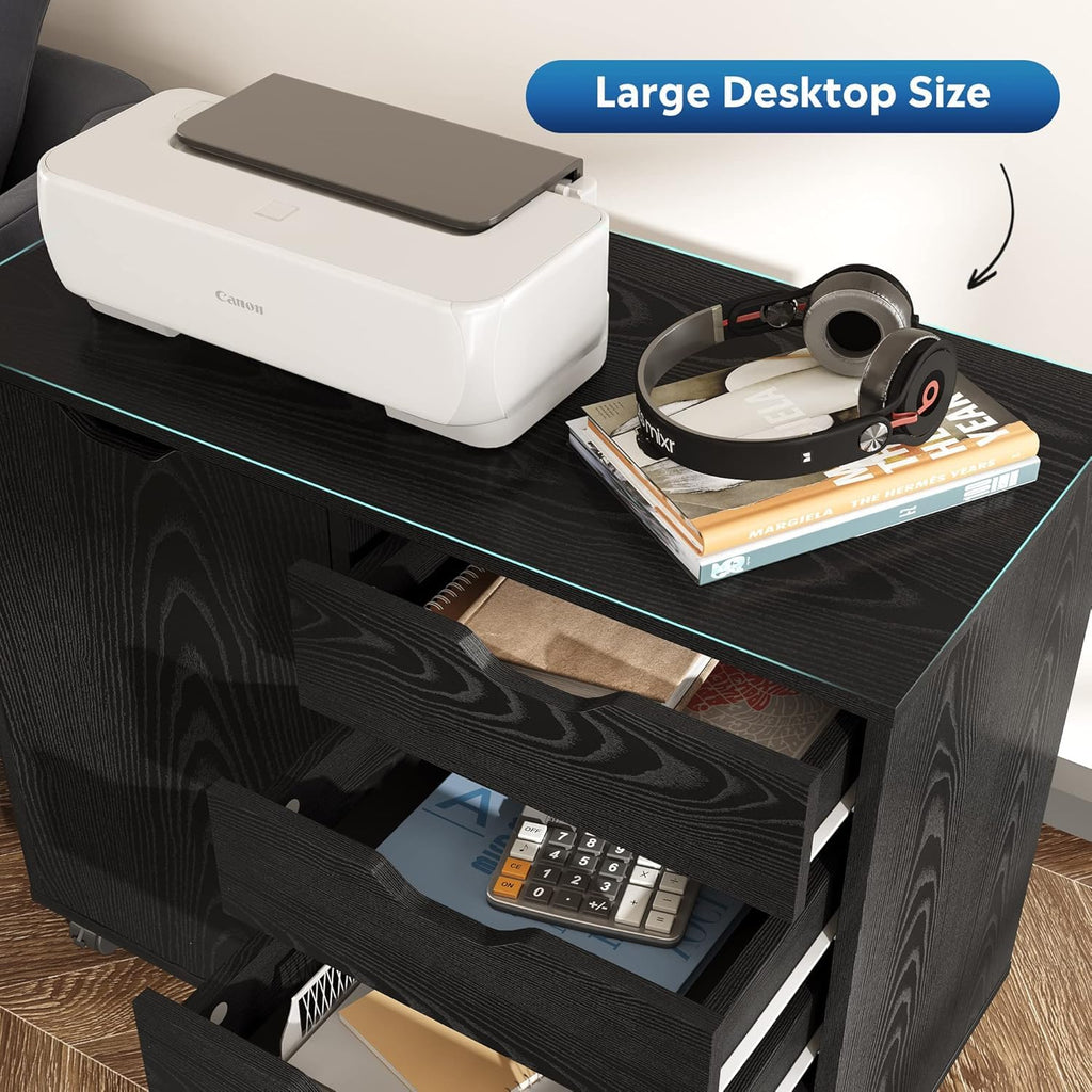 Black 5 Drawer Wood Storage Cabinet with Wheels M2098