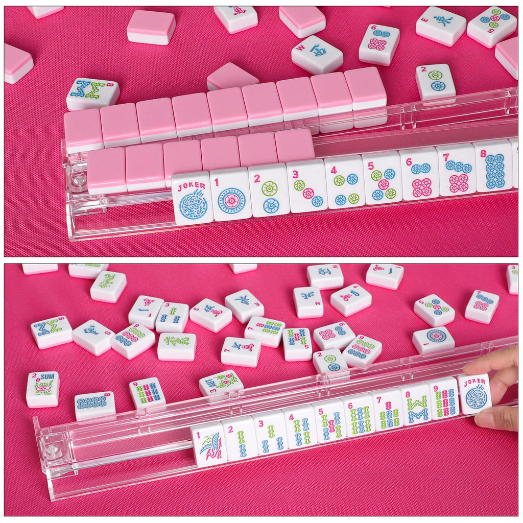 American Mahjong Tile Set, 166 Mahjong Game Set with Pink Color W179