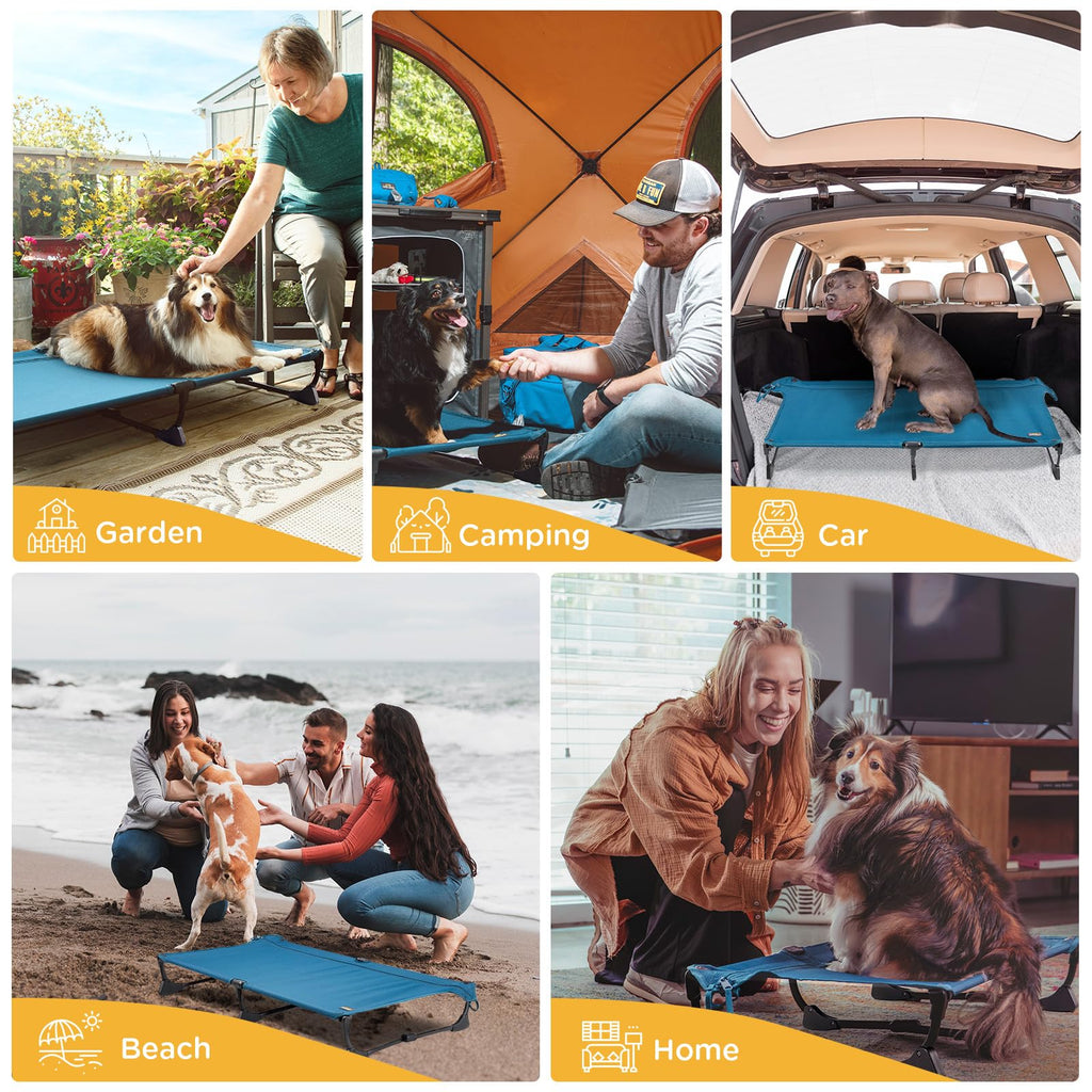 Large Elevated Dog Cot with Non-Slip Feet, Dark Blue T956993
