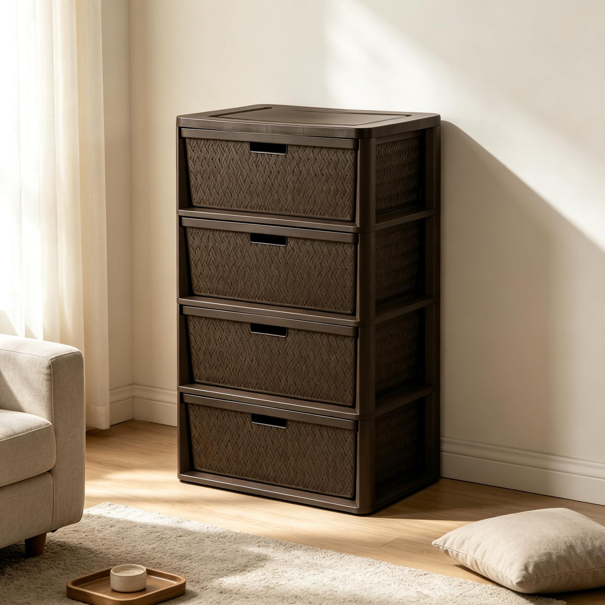 Brown 4-Drawer Storage Tower E1031