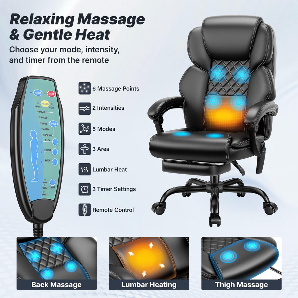 Massage Office Chair with Footrest, Heat and 160° Recline L889