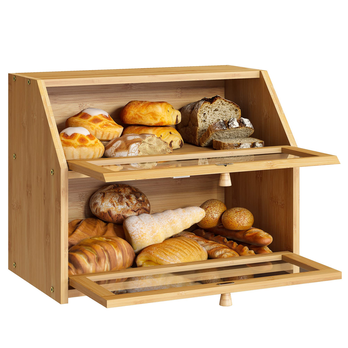 Double Layer Bamboo Wooden Bread Box W44052