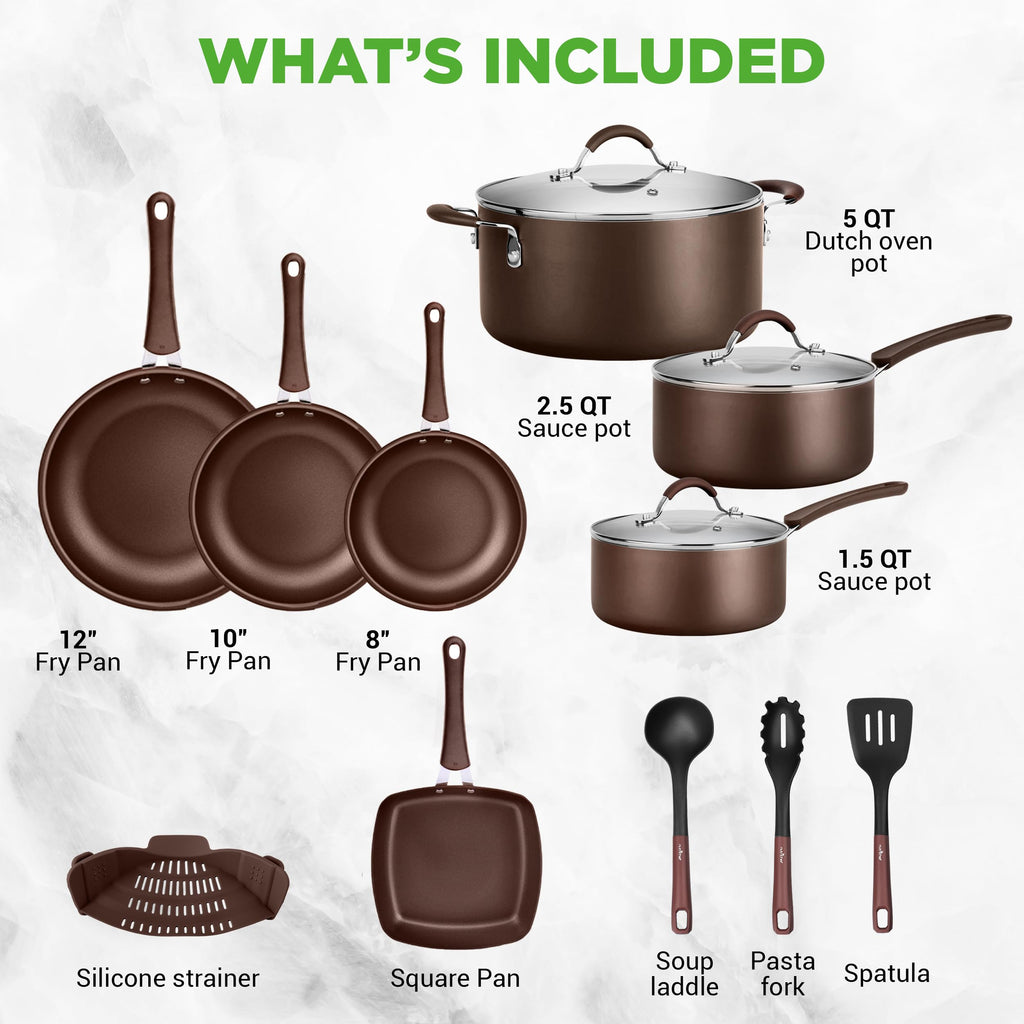 14-Piece Nonstick Brown Cookware Set K739