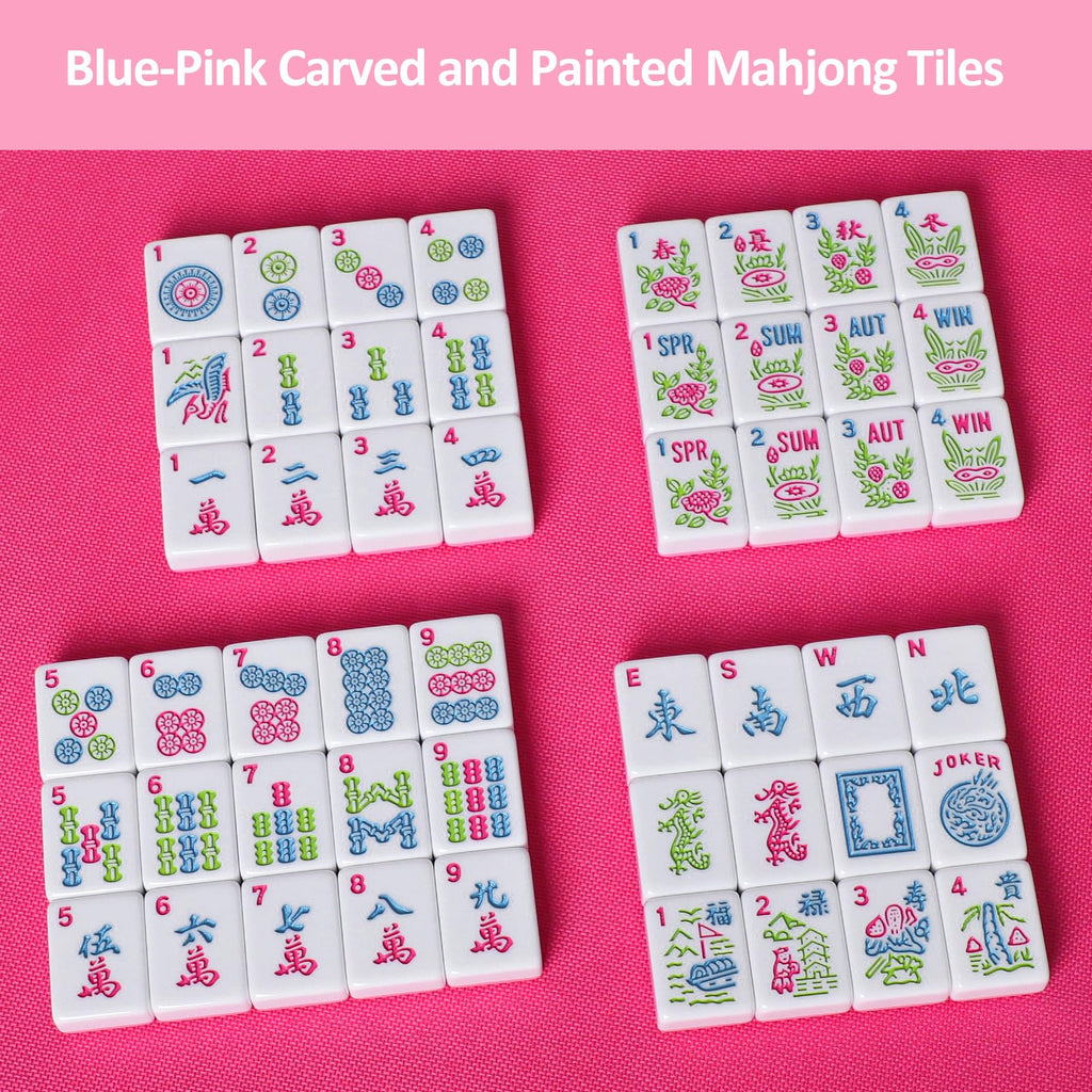 American Mahjong Tile Set, 166 Mahjong Game Set with Pink Color W179