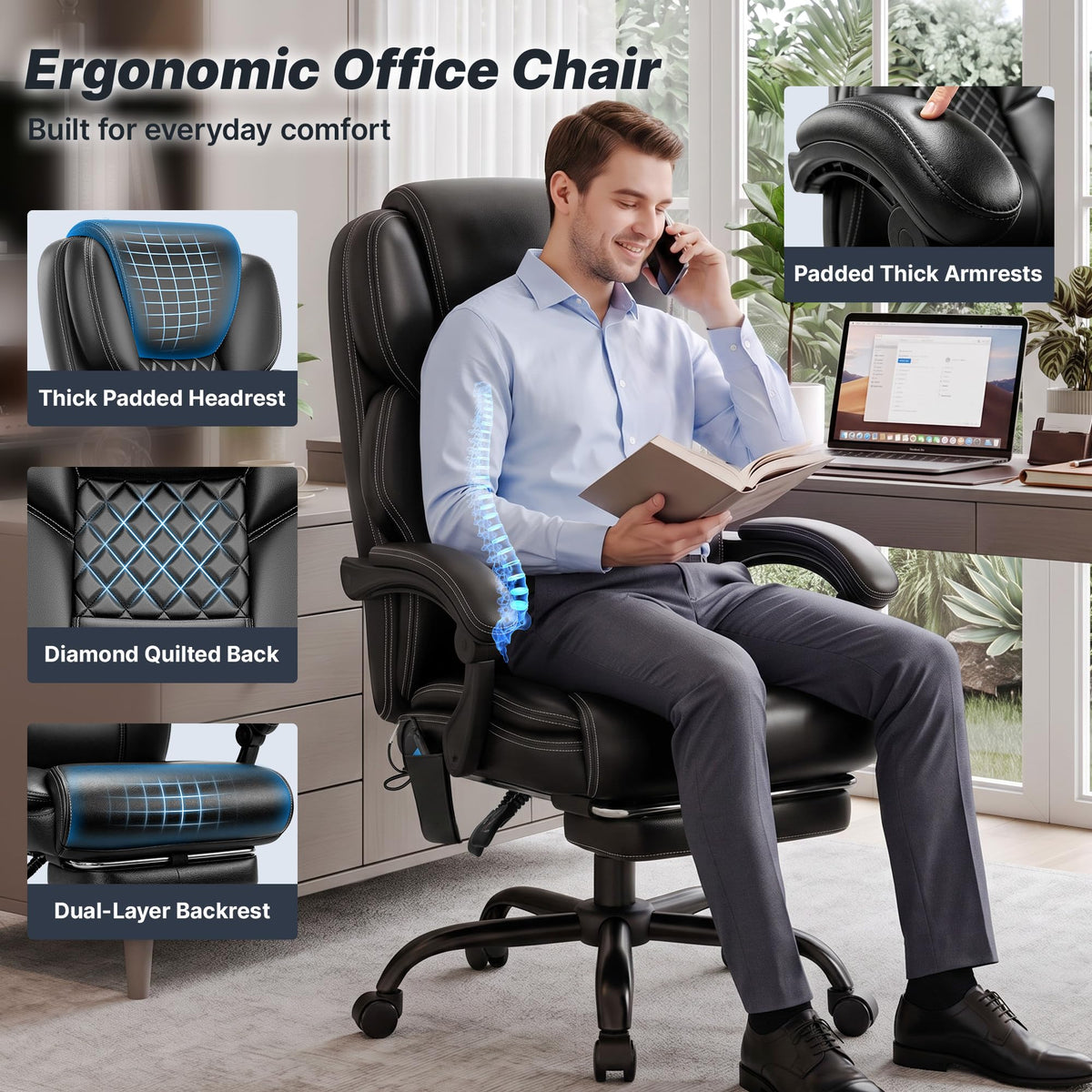 Massage Office Chair with Footrest, Heat and 160° Recline L889
