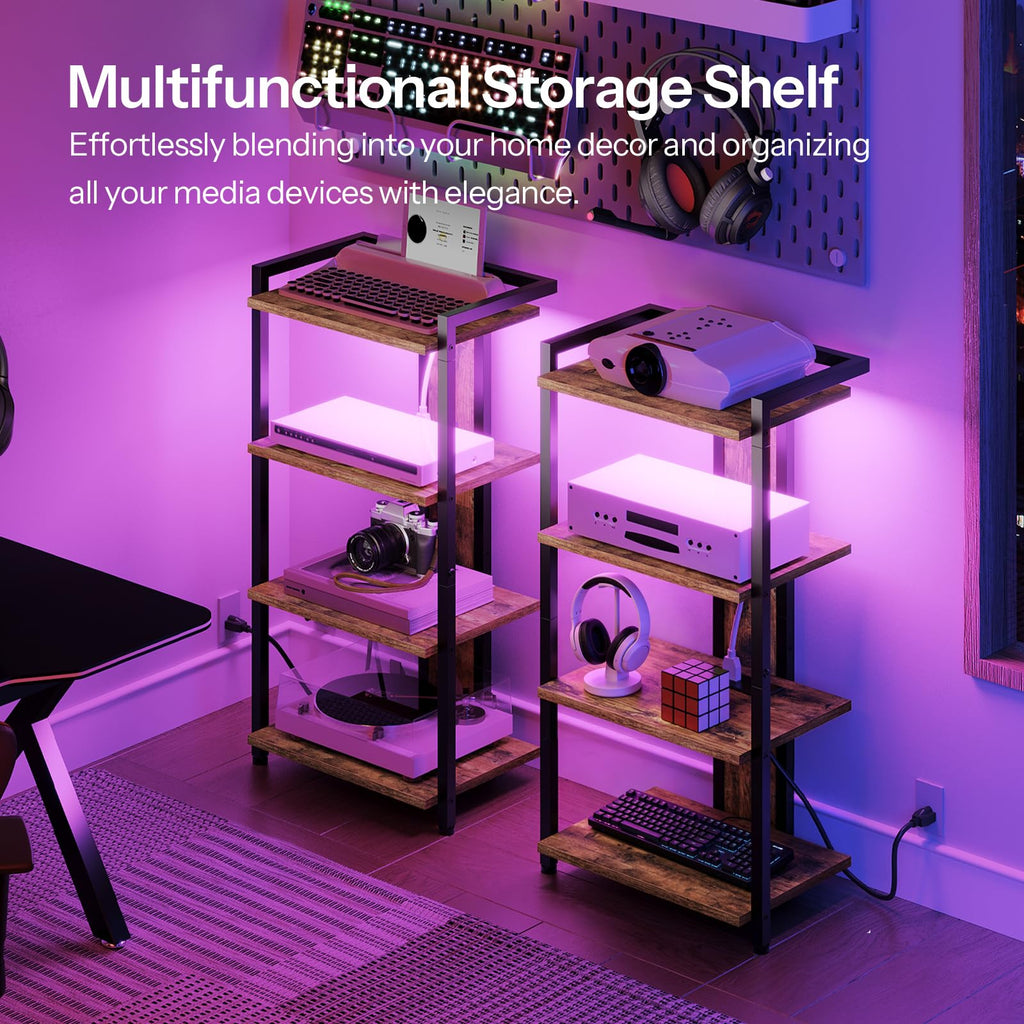 4-Tier Media Stand with Charging Station & LED Light S512