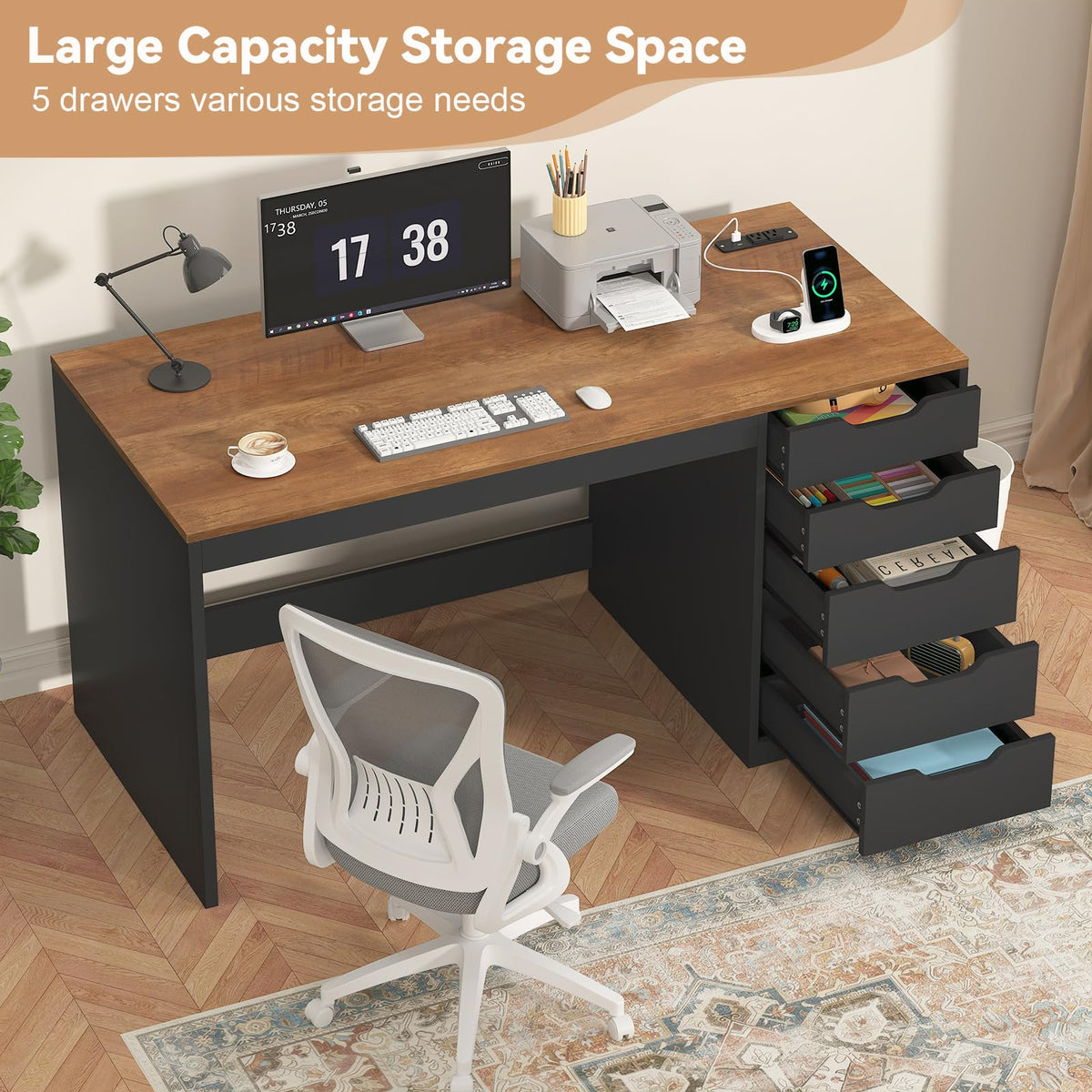47 Inch Computer Desk with 5 Drawers U45159