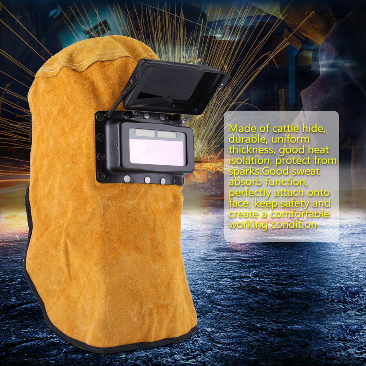 Leather Welding Hood with Auto Darkening Lens V756127