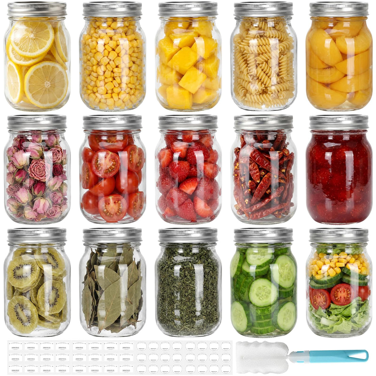 16 oz Clear Glass Mason Jars with Lids, 15 Pack L476850