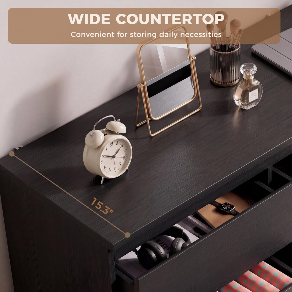 Black 6 Drawer Wood Double Dresser V459