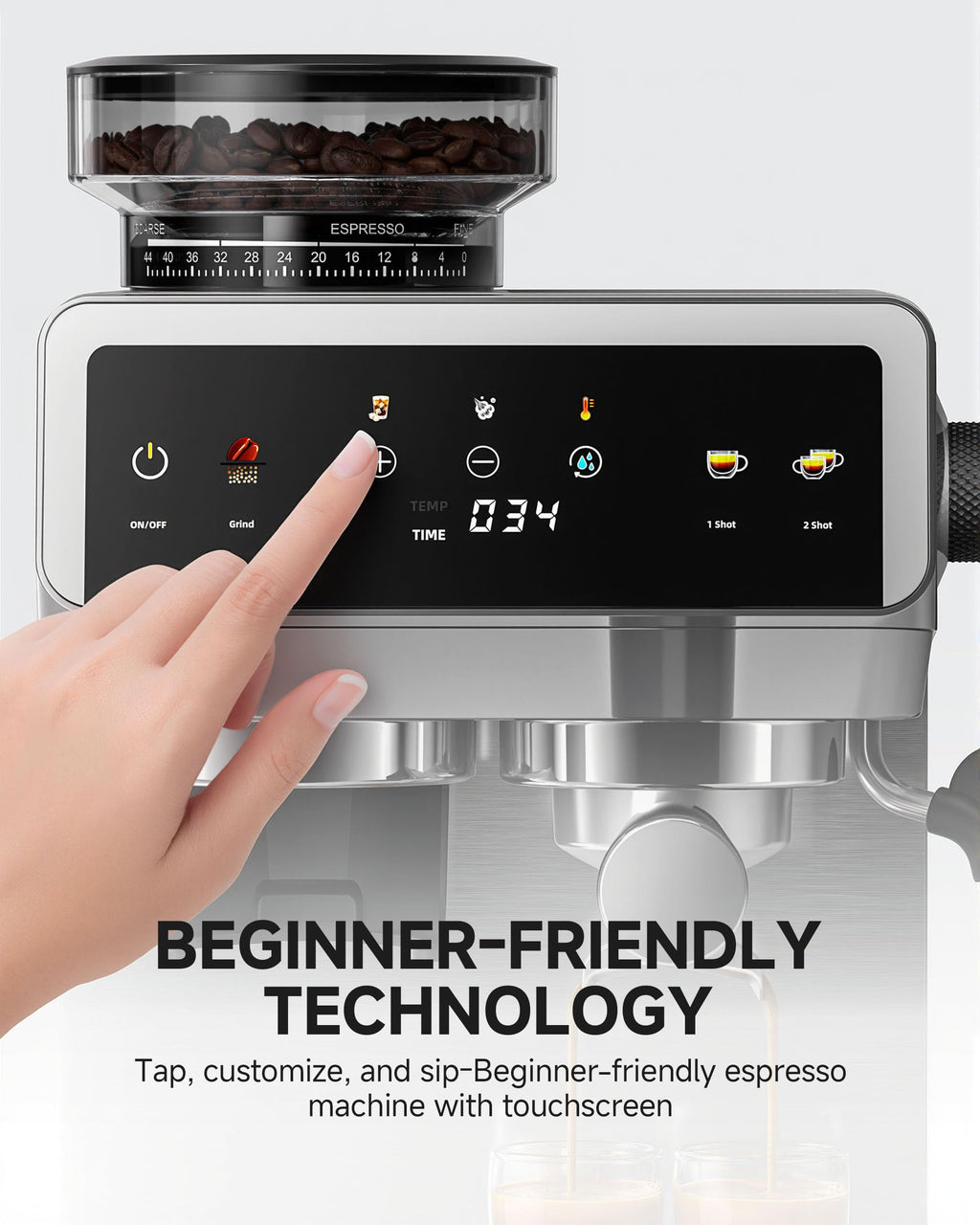 Espresso Machine With Grinder, Temp Control, 44 Grind Settings H4494