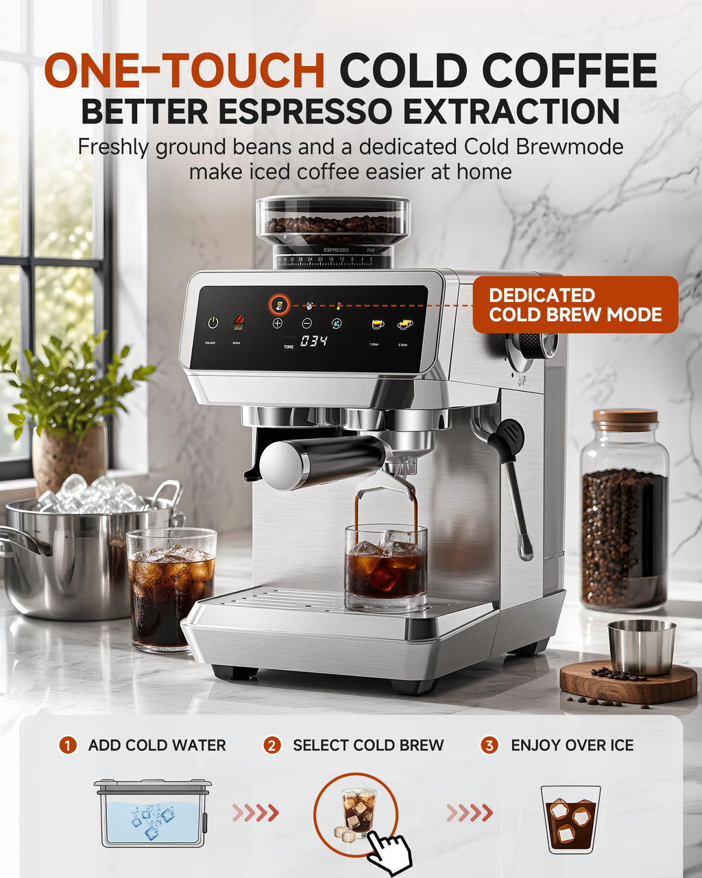 Espresso Machine With Grinder, Temp Control, 44 Grind Settings H4494