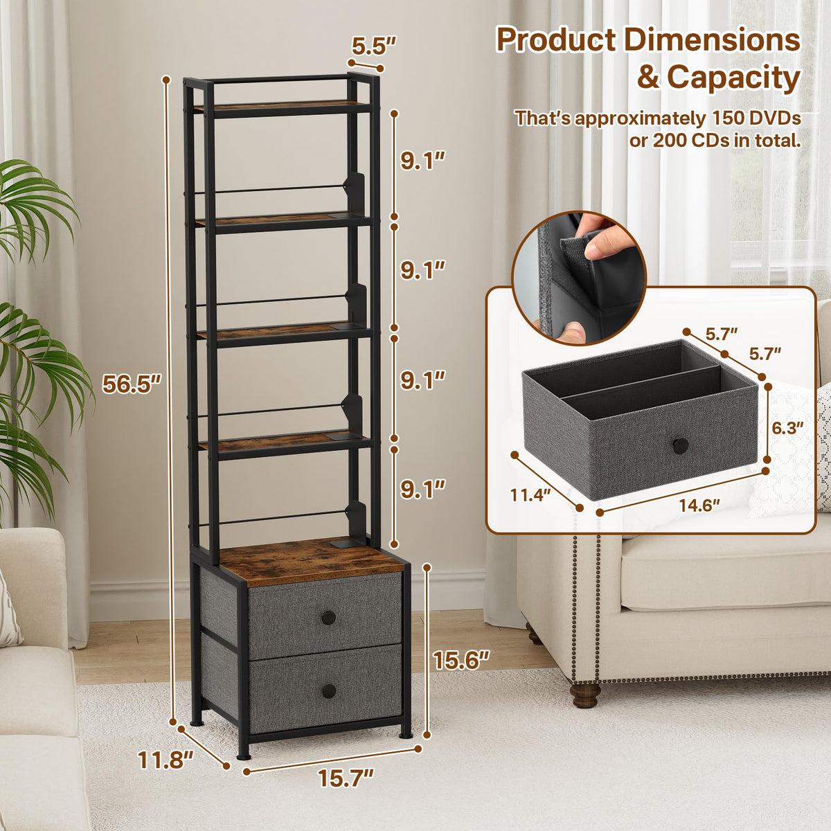 CD Storage Rack with Drawer S44312