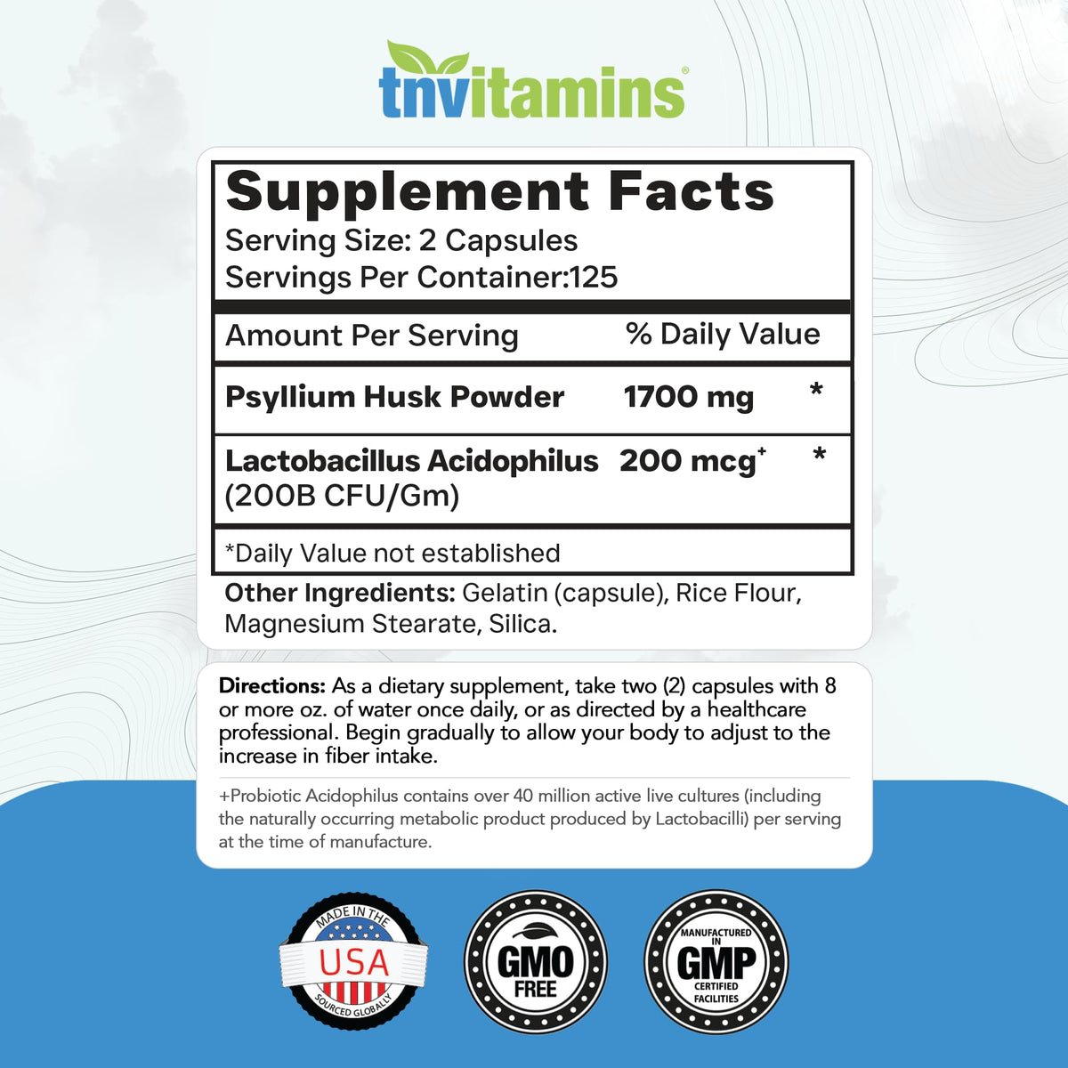 Psyllium Husk Capsules 1700 MG 250 Capsules A3179